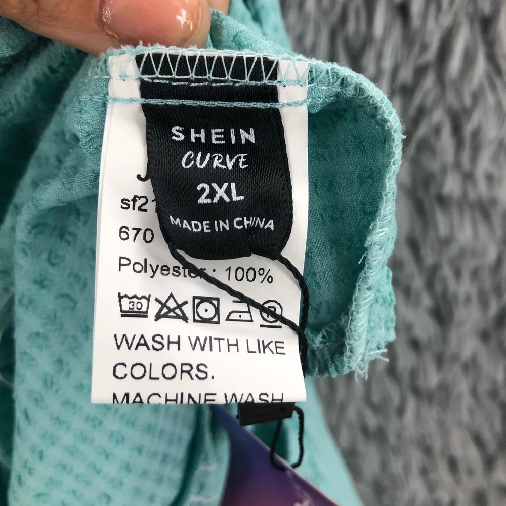 Shein Crop Top Womens 2XL Curve Blue Bustier Square Neck Lace Balloon Sleeve - Picture 8 of 10